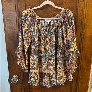NWT Fever Orange and Red Paisley Blouse Size M